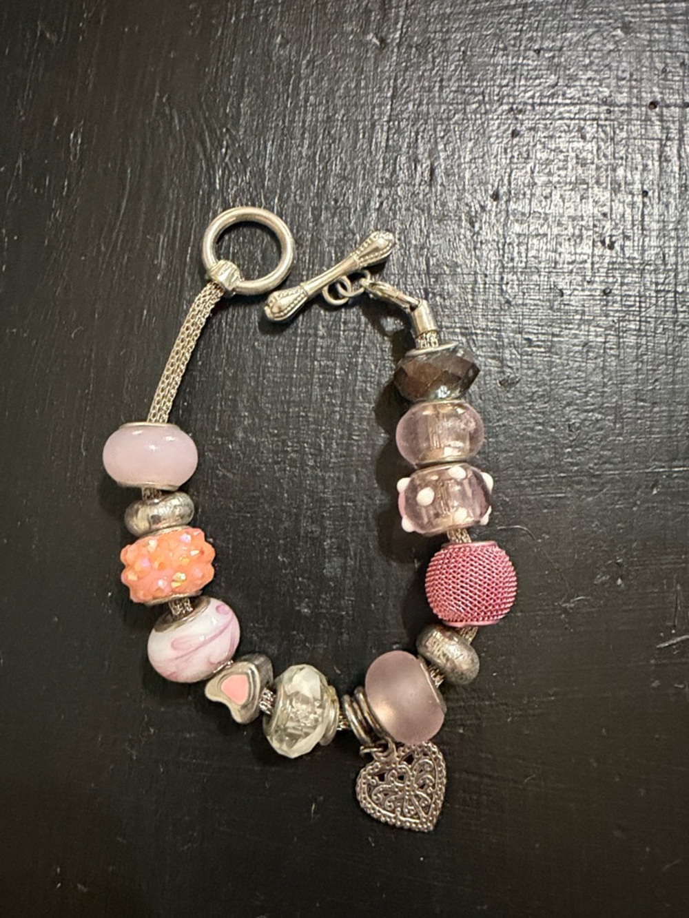 Pink Beaded Heart Charm Bracelet - Women's Jewelry - Picture 2 of 2